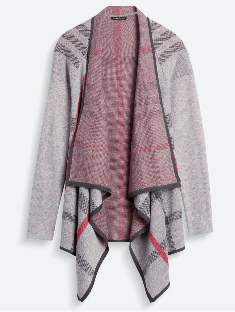 Staccato Scandya Gray & Red Plaid Open-Front Cardigan Sweater Women's Small VGUC